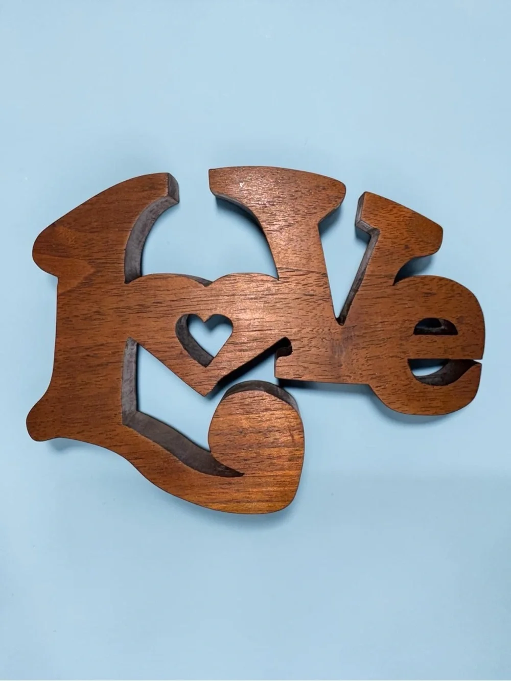 Vintage 1990s Solid Walnut Wood Hand Carved Love Wall Hanging Decor Heart EUC